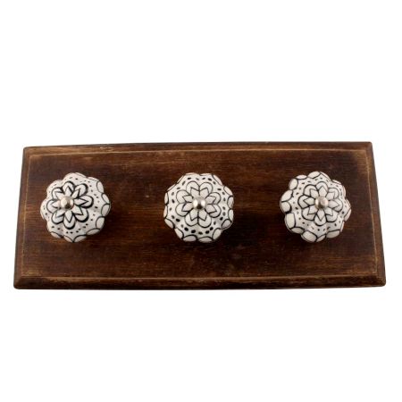 Black Flower Ceramic Wooden Hook